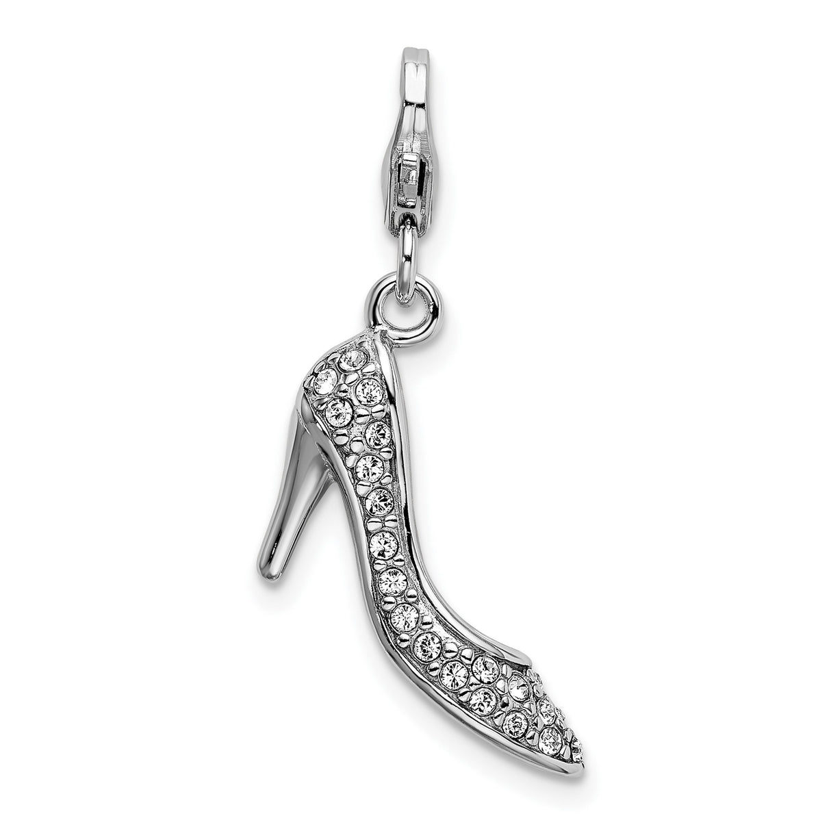 Sterling Silver High Heel Shoe Pendant Charm with Clear Crystal Accents