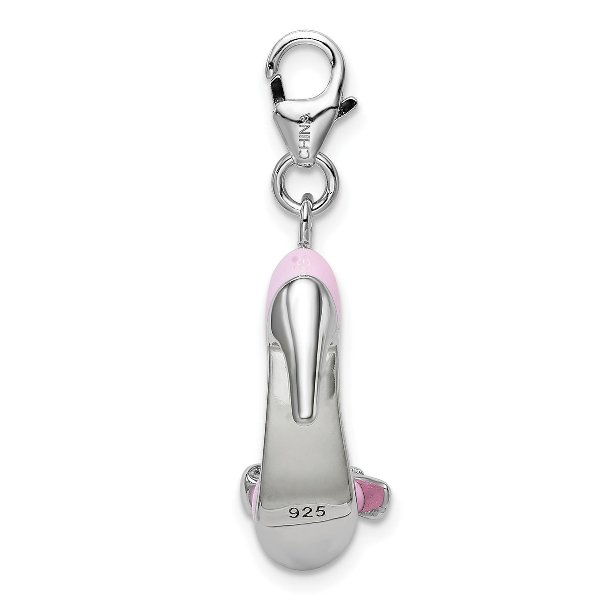 Sterling Silver Stiletto Charm with Pink Enamel, High Heel Shoe Pendant for Women