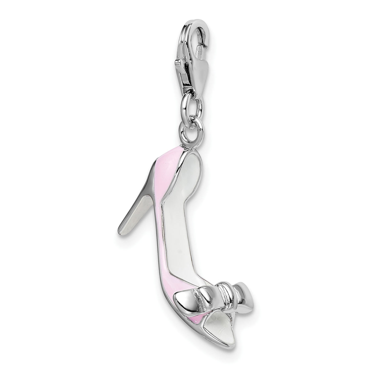 Sterling Silver Stiletto Charm with Pink Enamel, High Heel Shoe Pendant for Women