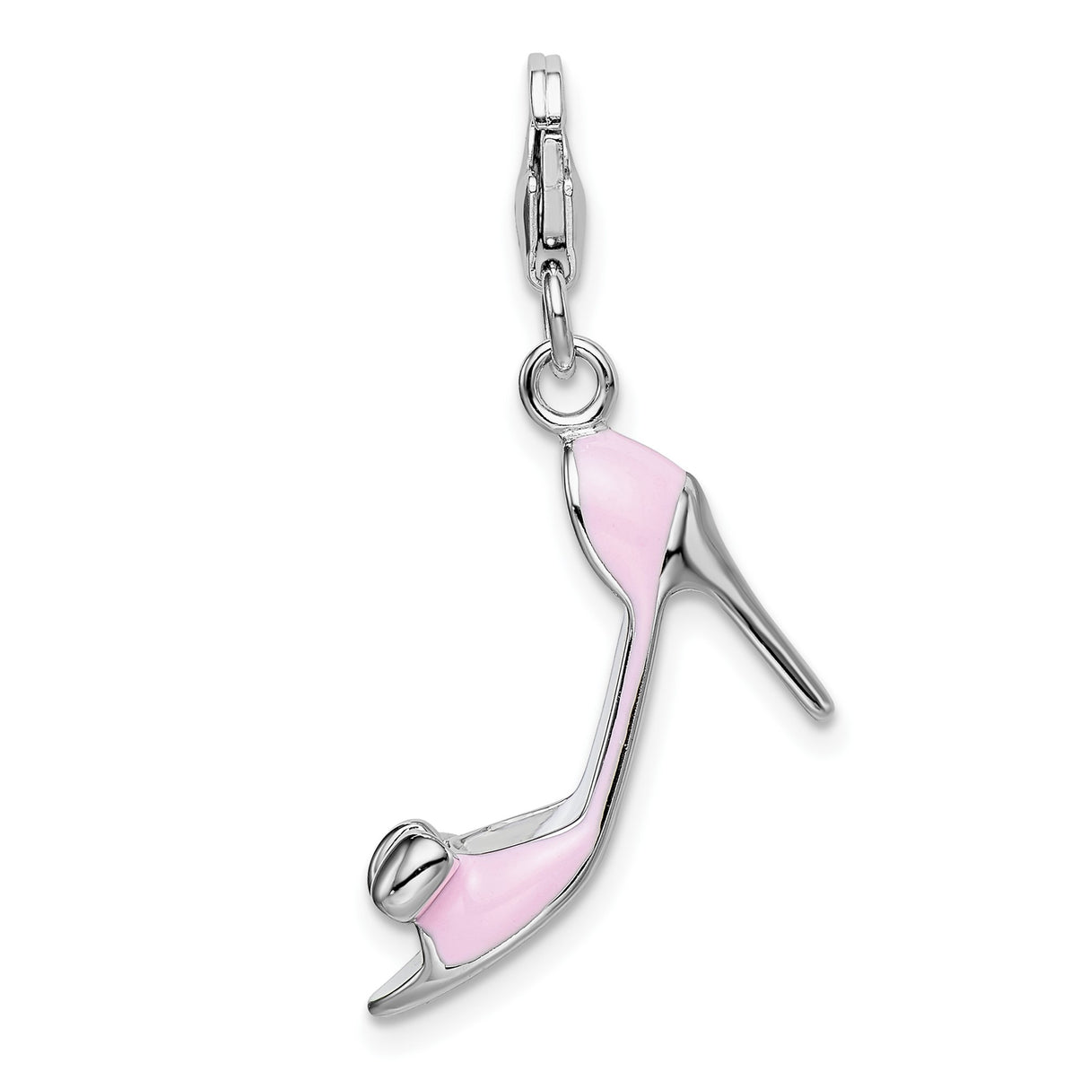 Sterling Silver Stiletto Charm with Pink Enamel, High Heel Shoe Pendant for Women