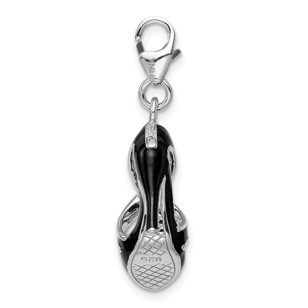 Sterling Silver High Heel Shoe Charm Pendant with Black Enamel and Lobster Clasp