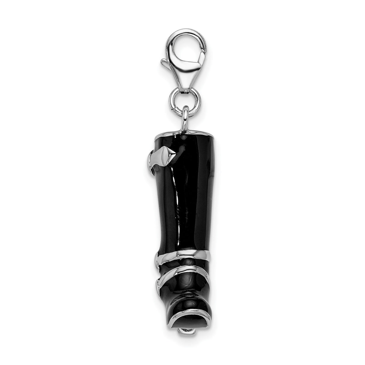 Sterling Silver High Heel Boot Charm Pendant, Black Enamel, Western Style for Women
