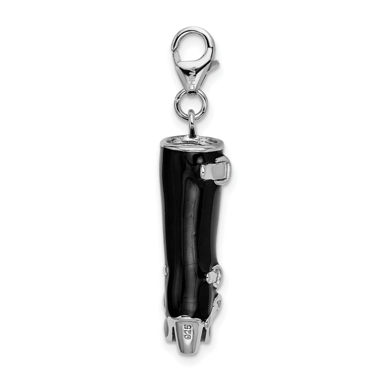Sterling Silver High Heel Boot Charm Pendant, Black Enamel, Western Style for Women