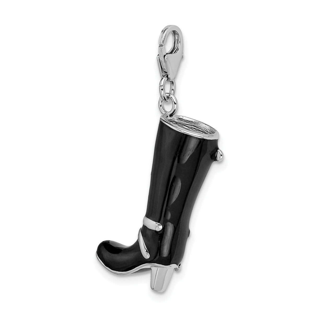 Sterling Silver High Heel Boot Charm Pendant, Black Enamel, Western Style for Women