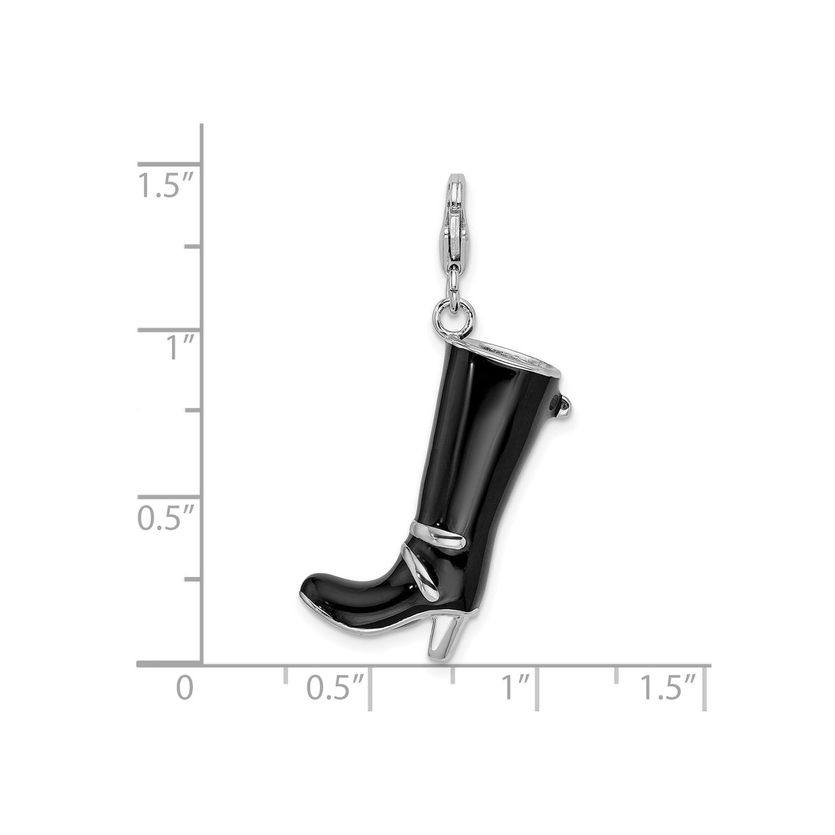 Sterling Silver High Heel Boot Charm Pendant, Black Enamel, Western Style for Women