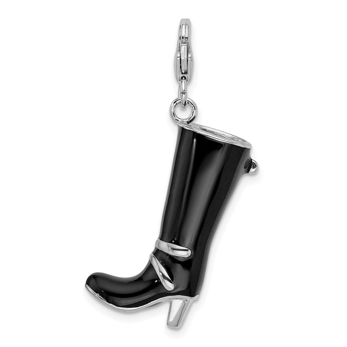 Sterling Silver High Heel Boot Charm Pendant, Black Enamel, Western Style for Women