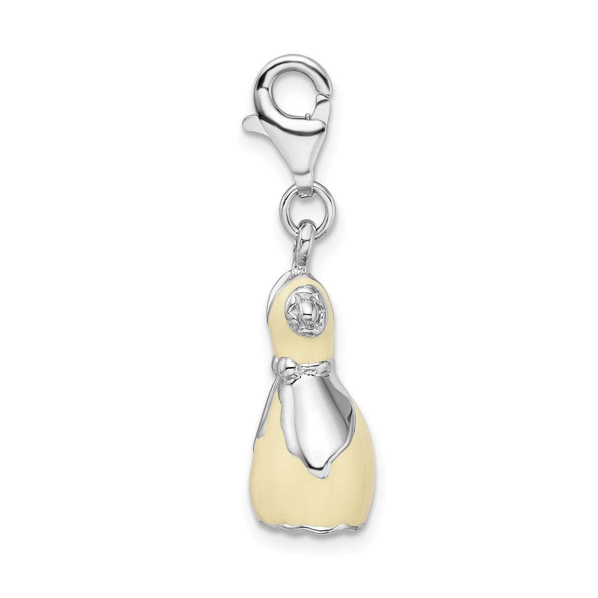 Sterling Silver Dress Charm with Yellow Enamel and Bow Detail, 3D Whimsical Pendant
