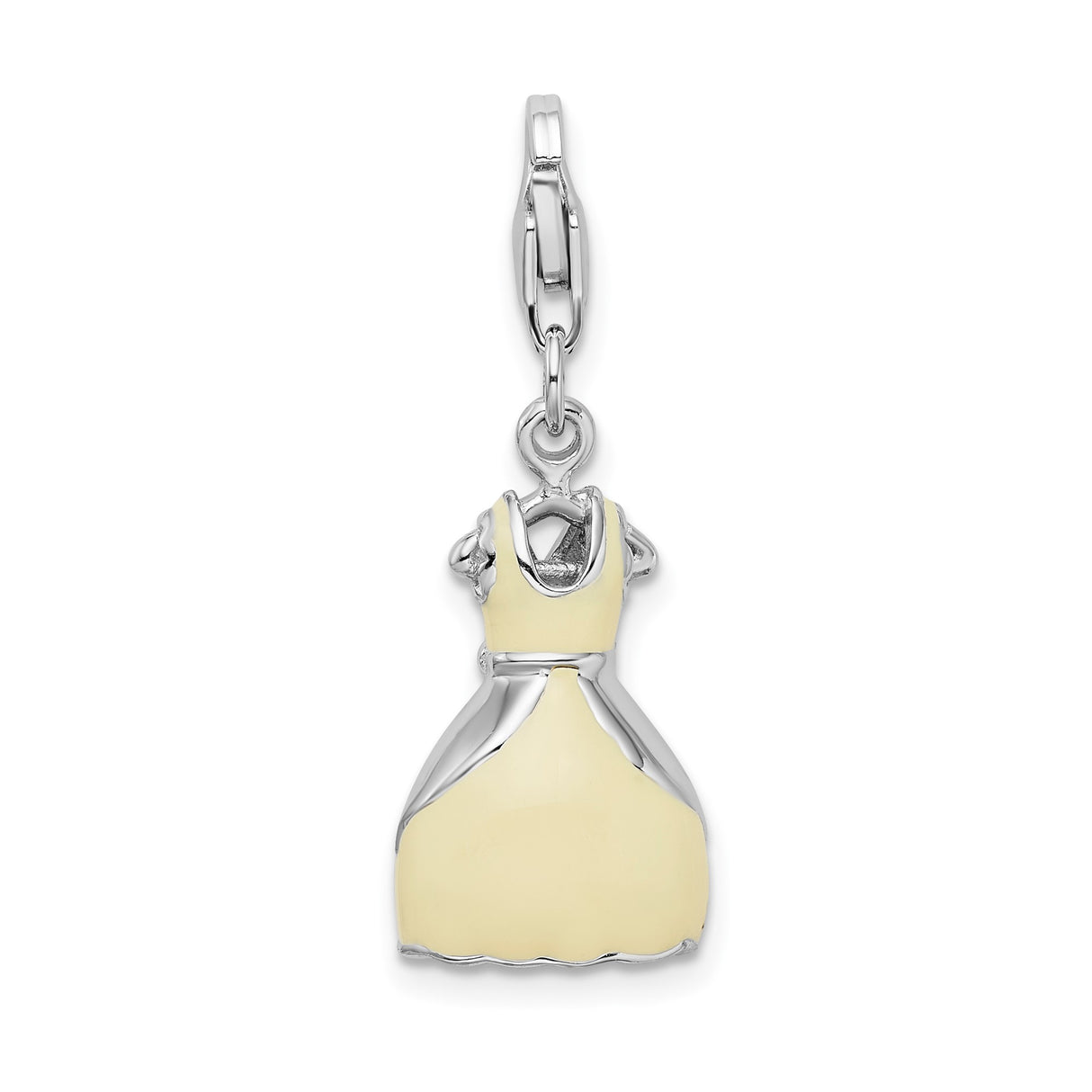 Sterling Silver Dress Charm with Yellow Enamel and Bow Detail, 3D Whimsical Pendant