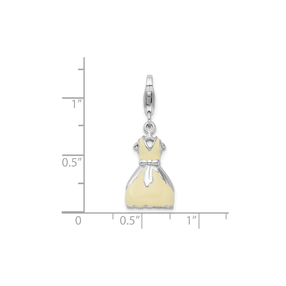 Sterling Silver Dress Charm with Yellow Enamel and Bow Detail, 3D Whimsical Pendant