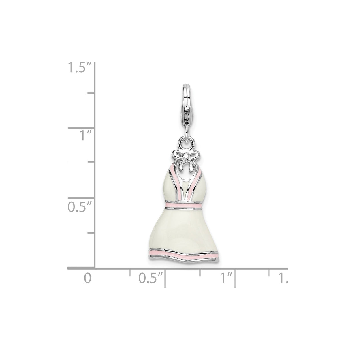 Sterling Silver Dress Charm Pendant with Pink and White Enamel Bow, Lobster Clasp, Feminine Novelty Style