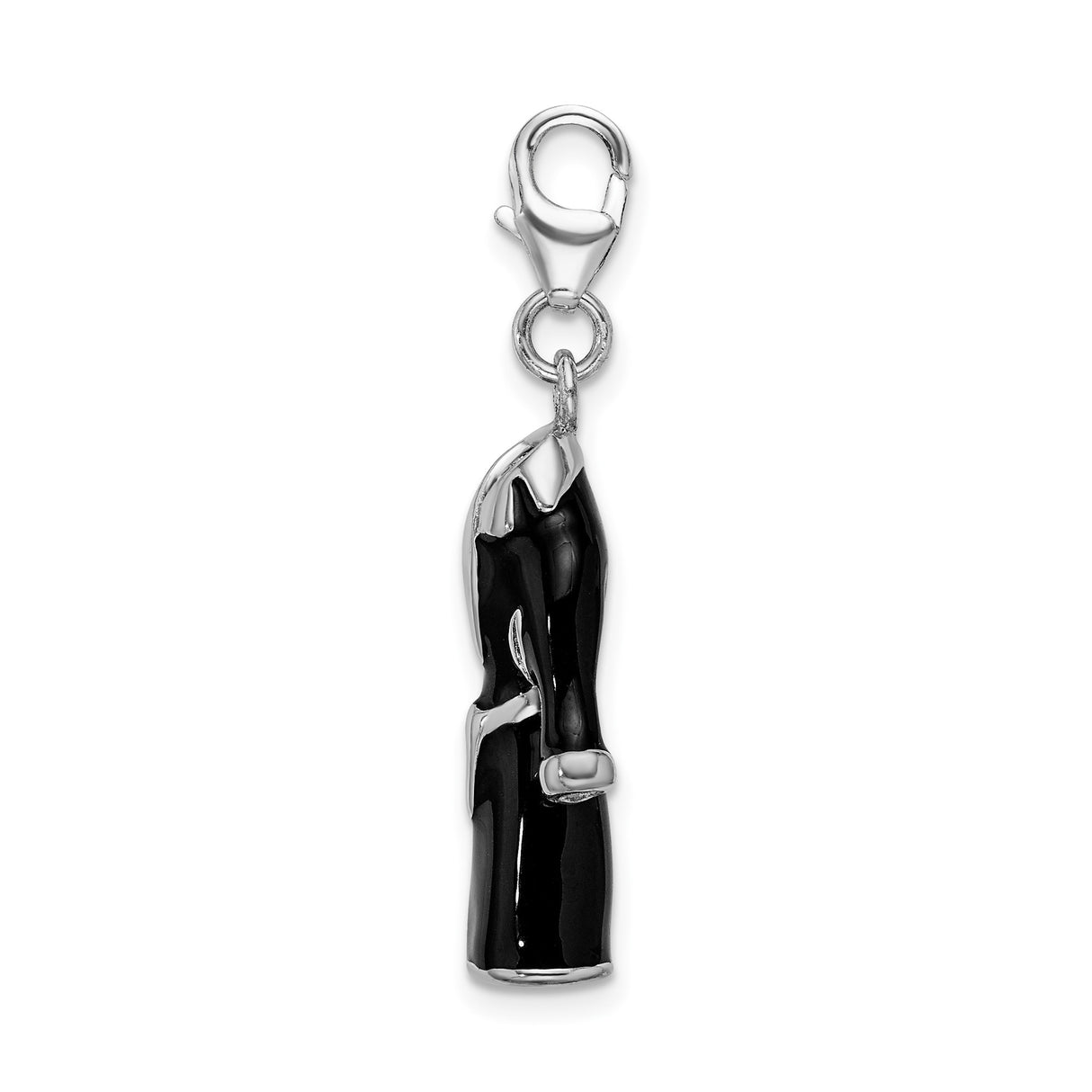Sterling Silver Robe Shaped Pendant with Black Enamel and 3D Bathrobe Design