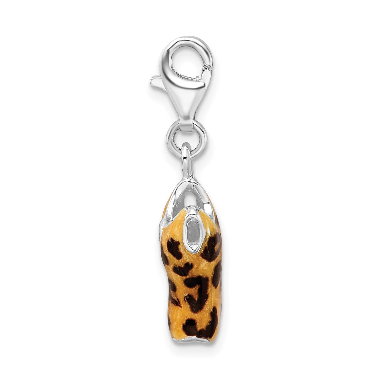 Sterling Silver Dress Charm Pendant with Cubic Zirconia, Leopard Print Enamel, Animal Theme