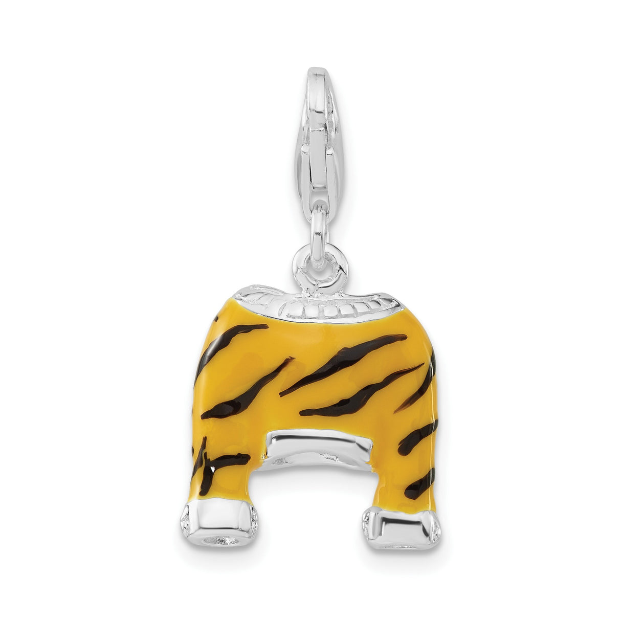 Sterling Silver Jersey Pendant with Cubic Zirconia, Tiger Stripe Black and Yellow Sports Charm