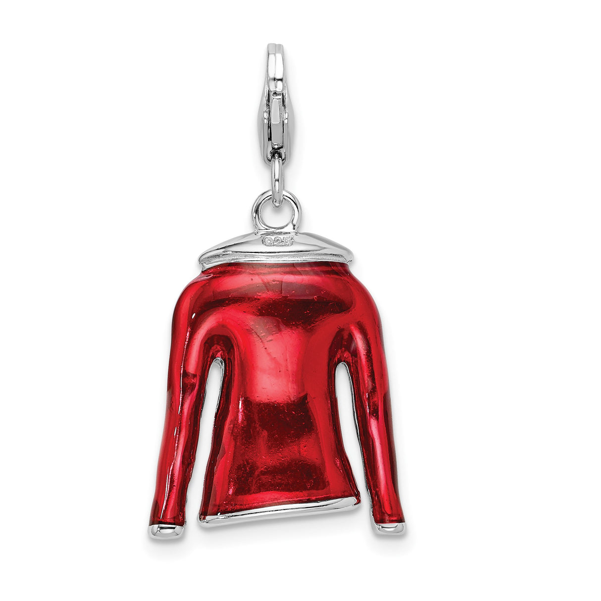 Sterling Silver Jacket Charm Pendant, Red Enamel Coat Design for Women
