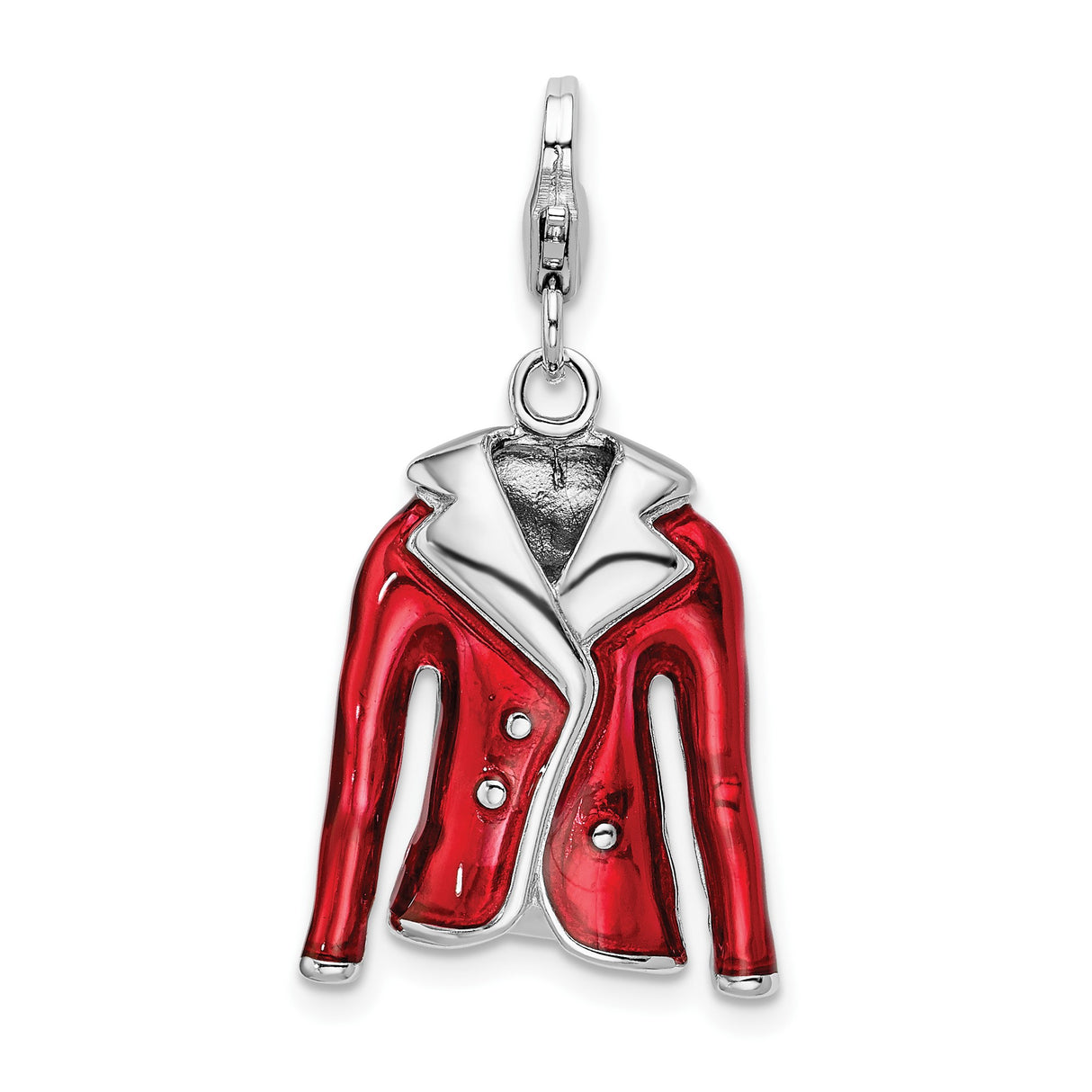 Sterling Silver Jacket Charm Pendant, Red Enamel Coat Design for Women