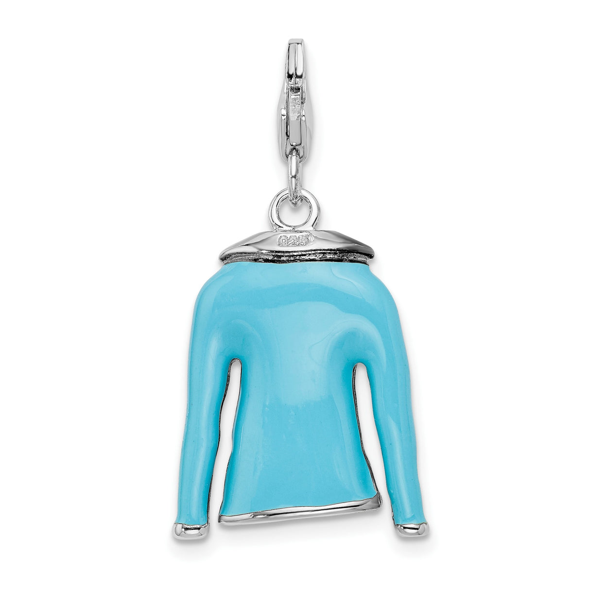 Sterling Silver Jacket Charm Pendant with Blue Enamel, 3D Fashion Style for Women