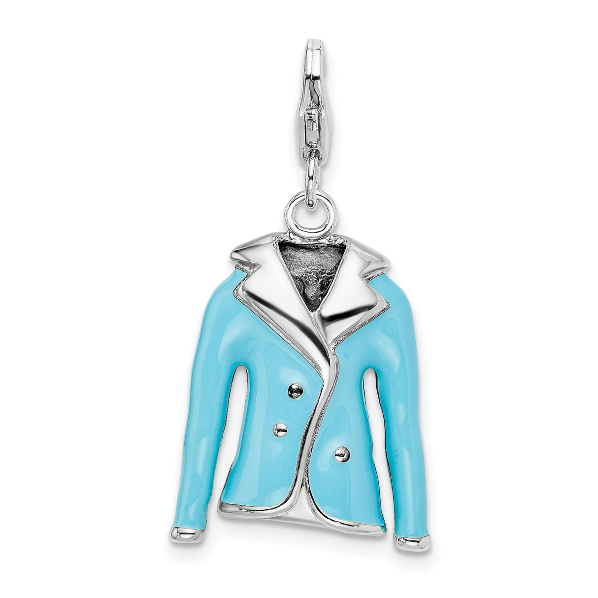 Sterling Silver Jacket Charm Pendant with Blue Enamel, 3D Fashion Style for Women