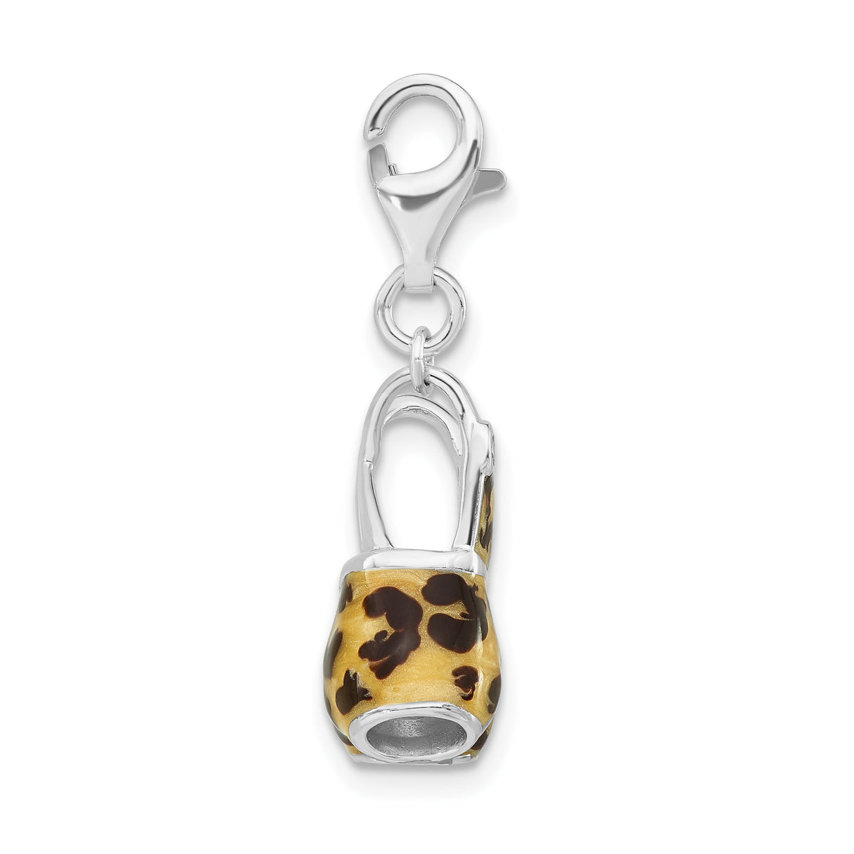 Sterling Silver Dress Charm with Cubic Zirconia, Leopard Print and Enamel Details