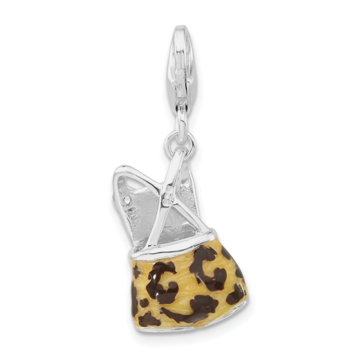 Sterling Silver Dress Charm with Cubic Zirconia, Leopard Print and Enamel Details