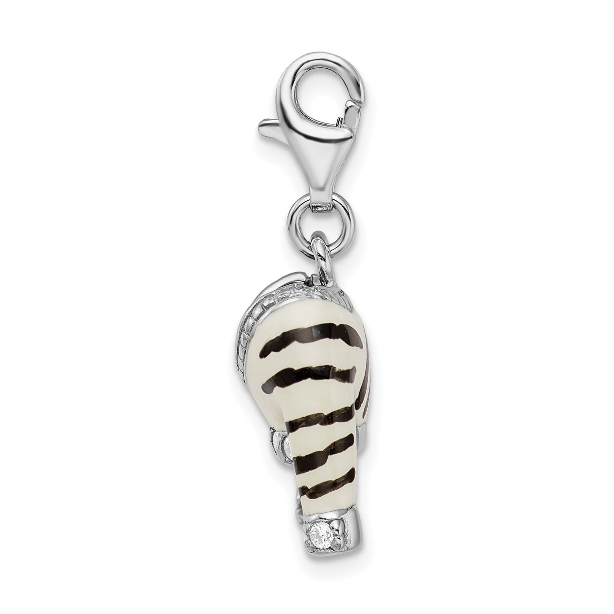Sterling Silver Sweater Pendant Charm with Cubic Zirconia and Black Enamel Accents