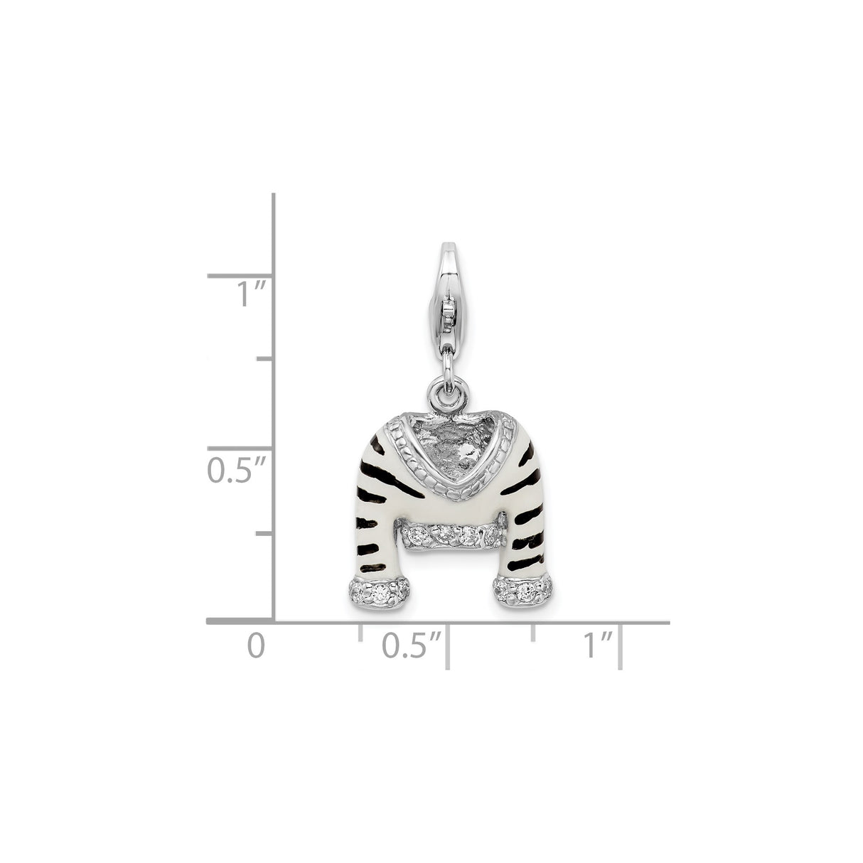 Sterling Silver Sweater Pendant Charm with Cubic Zirconia and Black Enamel Accents