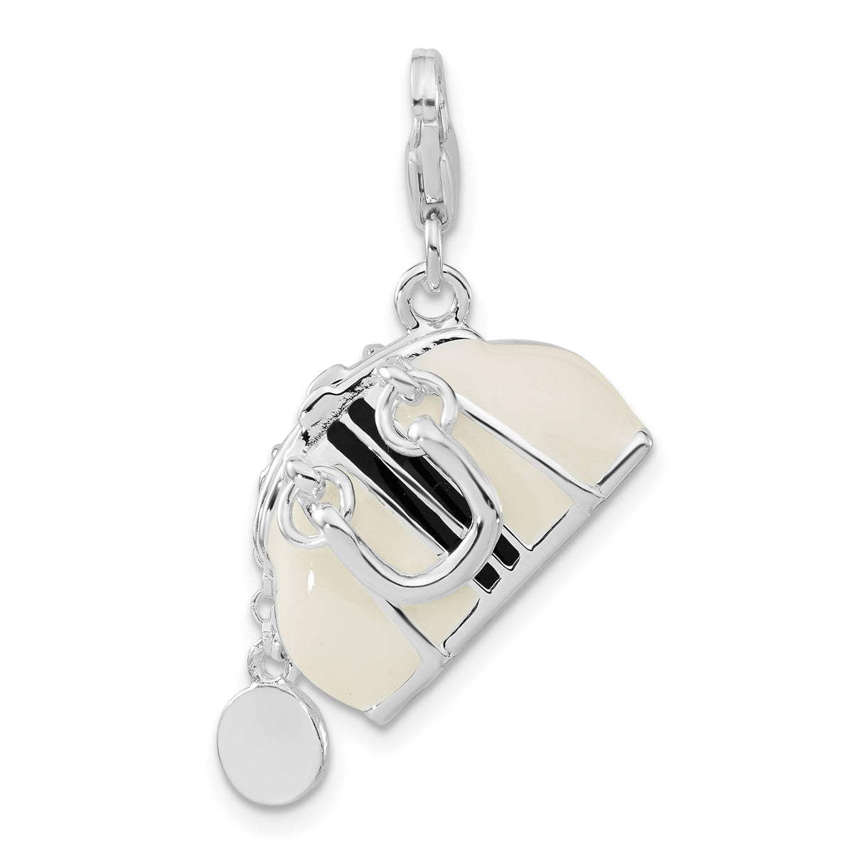 Sterling Silver Purse Pendant Charm with Movable Handbag Design and Enamel Detailing
