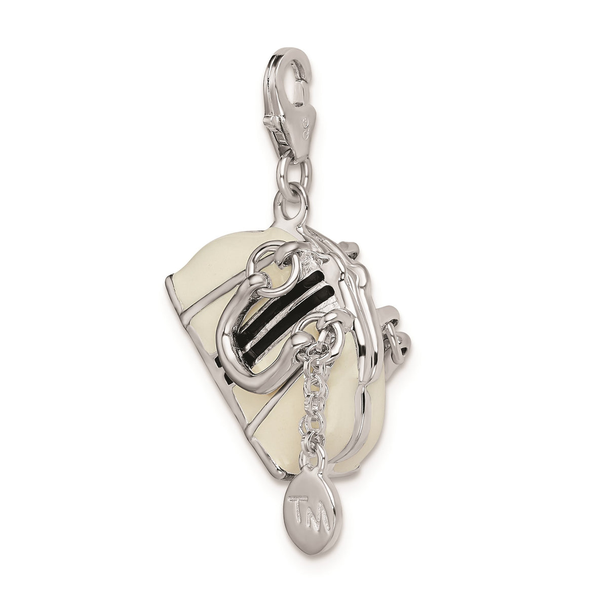 Sterling Silver Purse Pendant Charm with Movable Handbag Design and Enamel Detailing