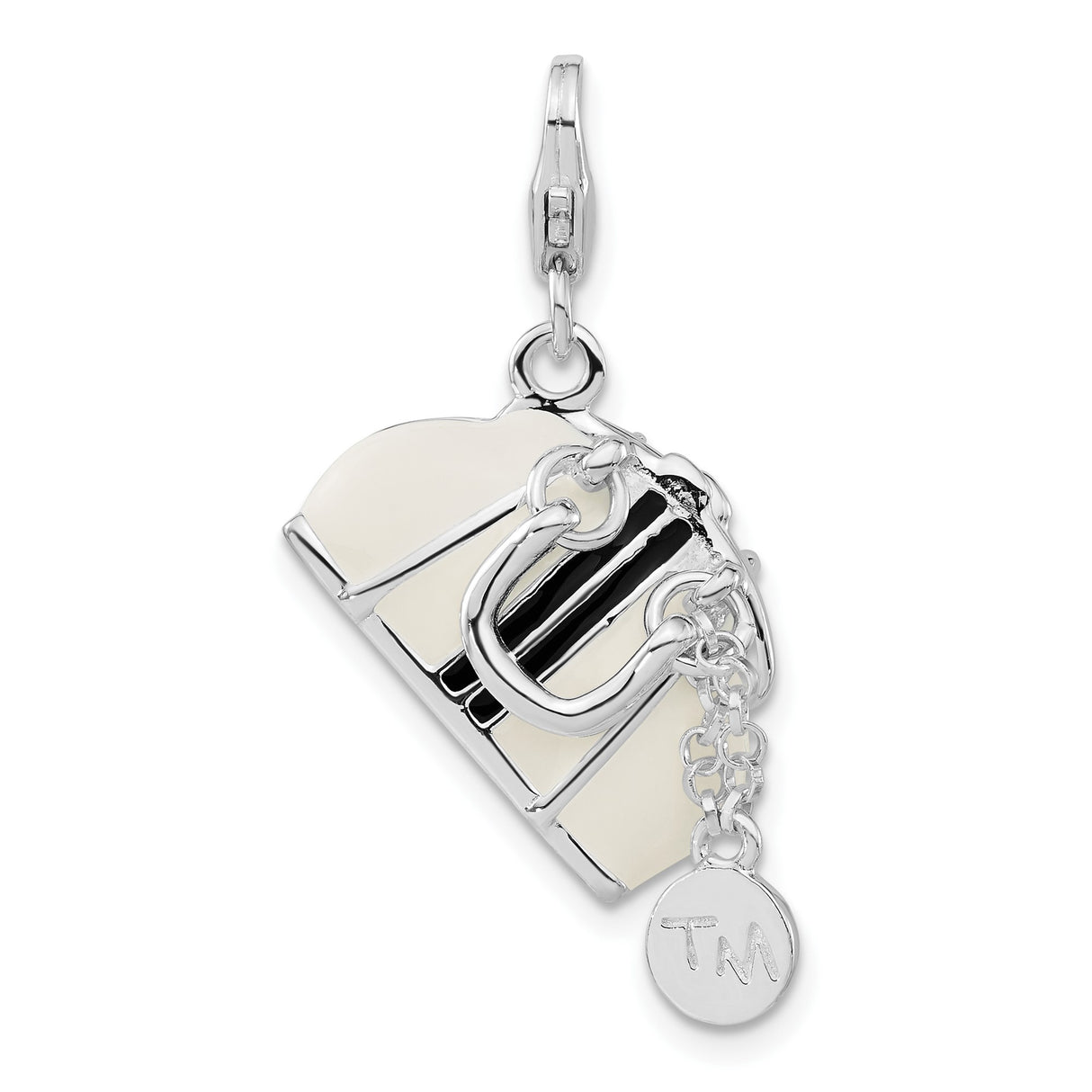 Sterling Silver Purse Pendant Charm with Movable Handbag Design and Enamel Detailing
