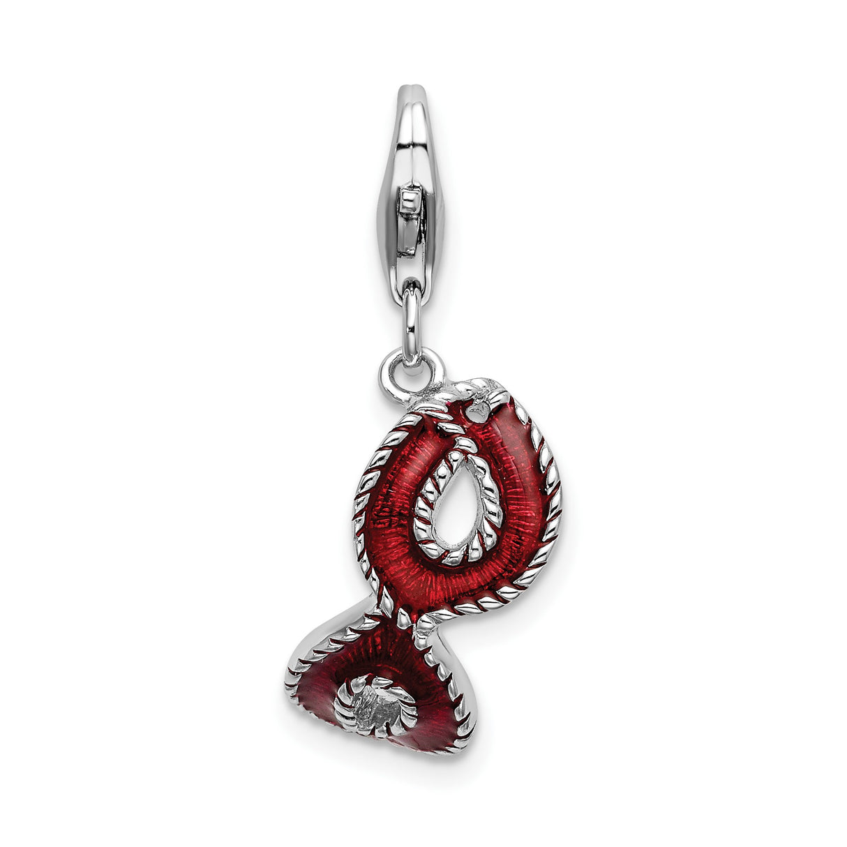 Sterling Silver Cowboy Boot Charm with Red Enamel and Rope Detailing, Western Style Pendant