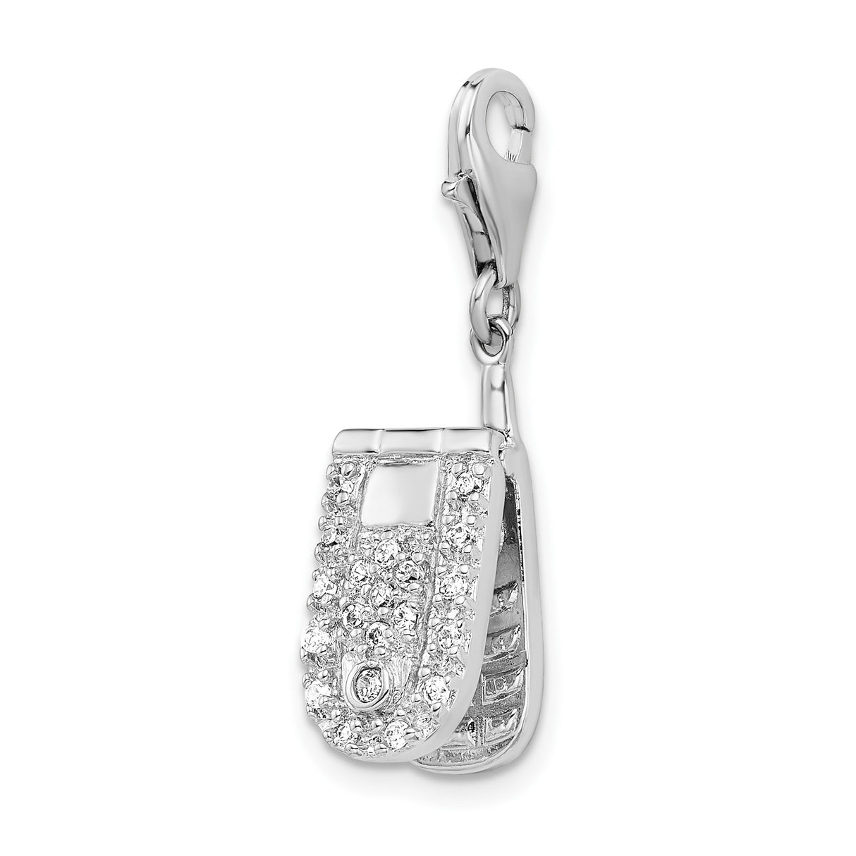 Sterling Silver Flip Phone Charm Pendant with Cubic Zirconia, Y2K Tech Style