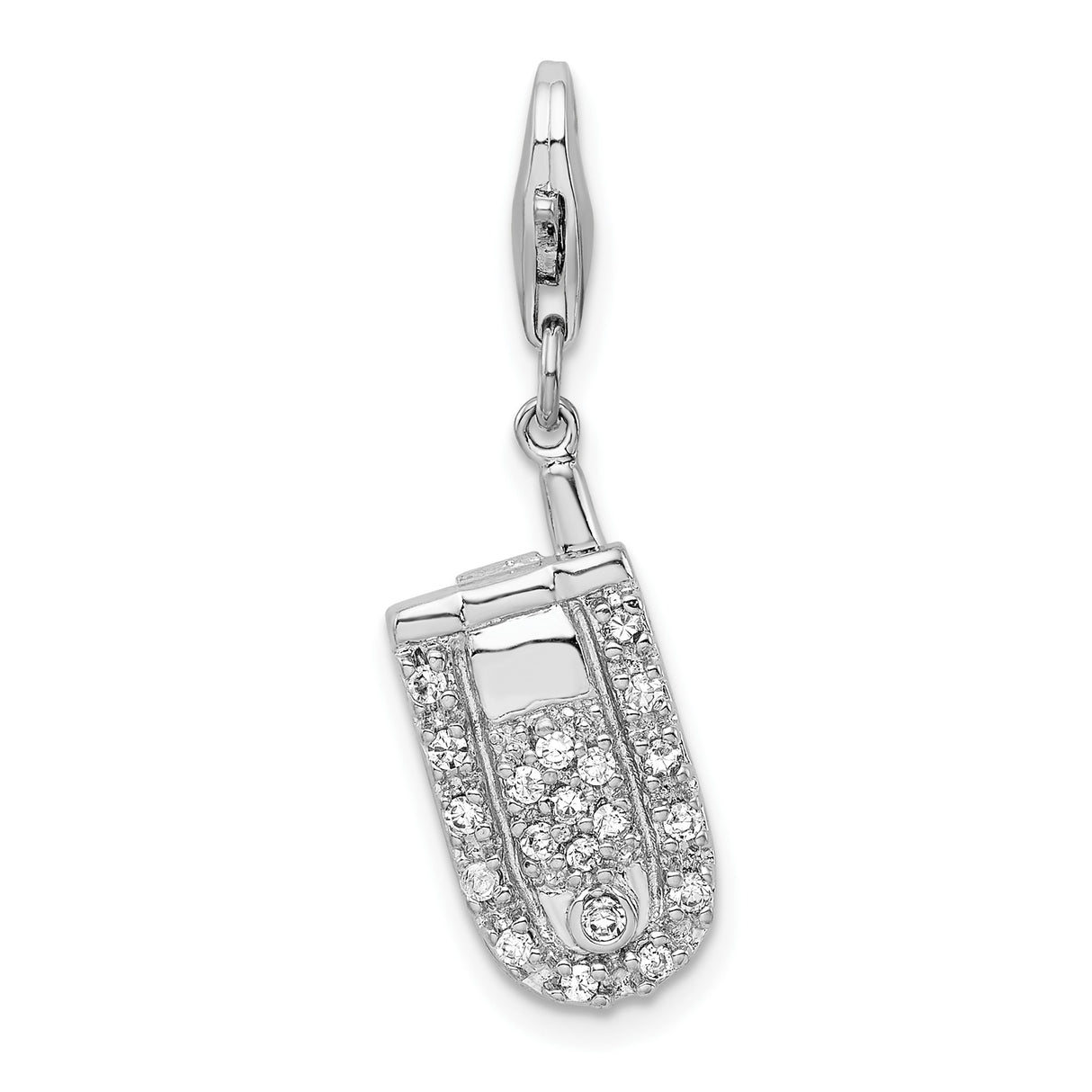 Sterling Silver Flip Phone Charm Pendant with Cubic Zirconia, Y2K Tech Style