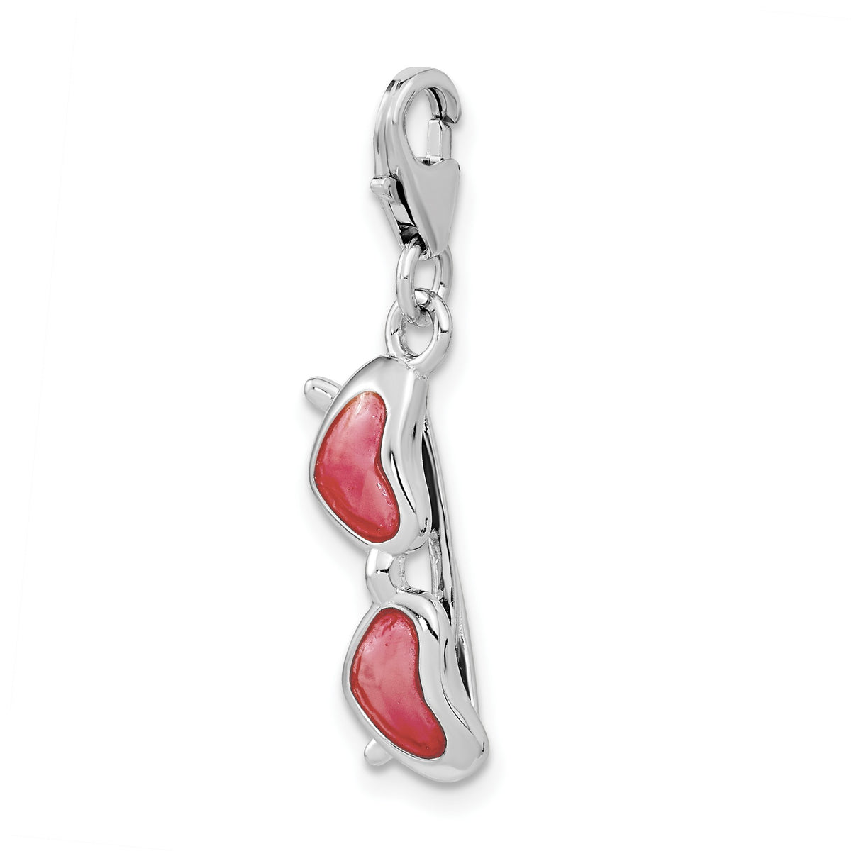 Sterling Silver Charm, Pink Enamel Heart Sunglasses Dangle Pendant, Youth Style Jewelry