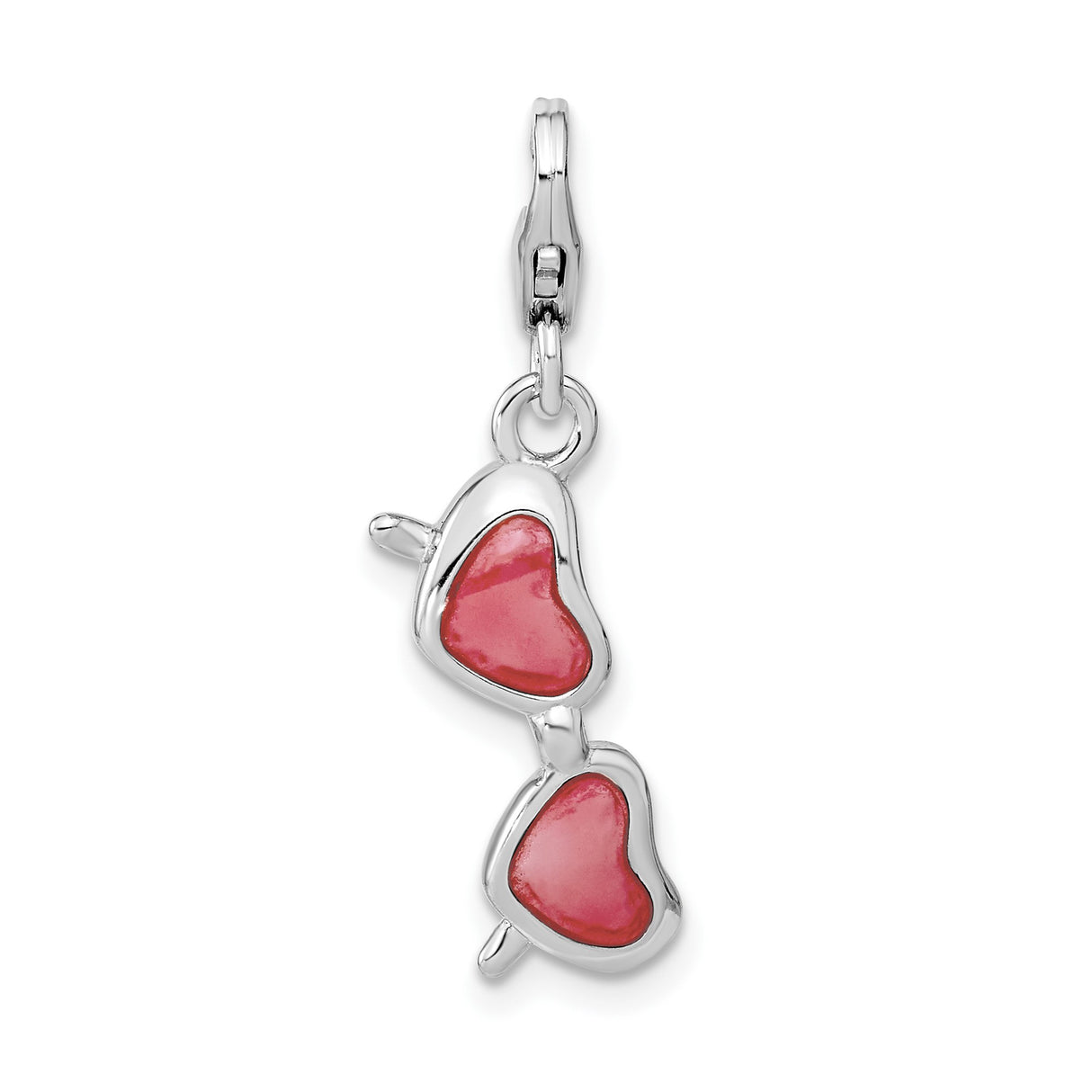 Sterling Silver Charm, Pink Enamel Heart Sunglasses Dangle Pendant, Youth Style Jewelry