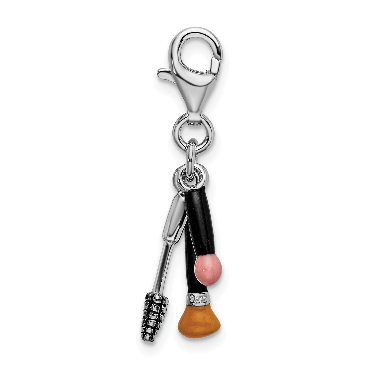 Sterling Silver Makeup Charm Pendant with Blush Brush, Mascara Wand, and Applicator