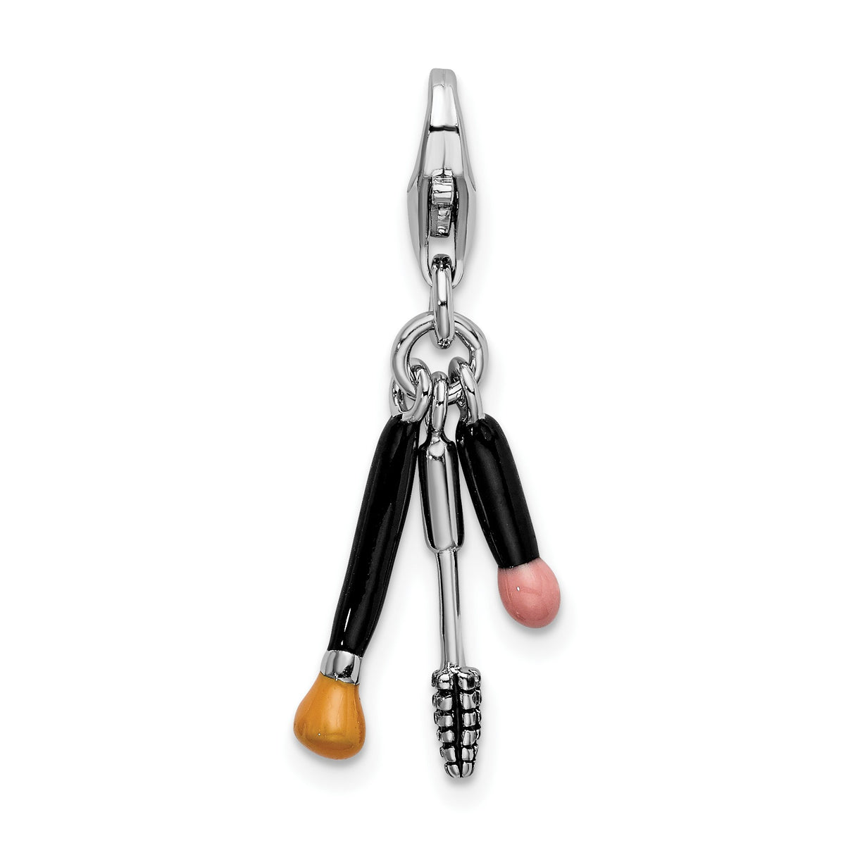 Sterling Silver Makeup Charm Pendant with Blush Brush, Mascara Wand, and Applicator