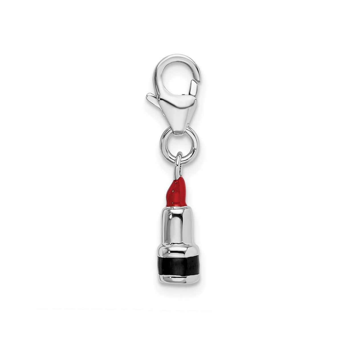 Sterling Silver Lipstick Charm with Red Enamel, Fashion Dangle Pendant, Beauty Theme