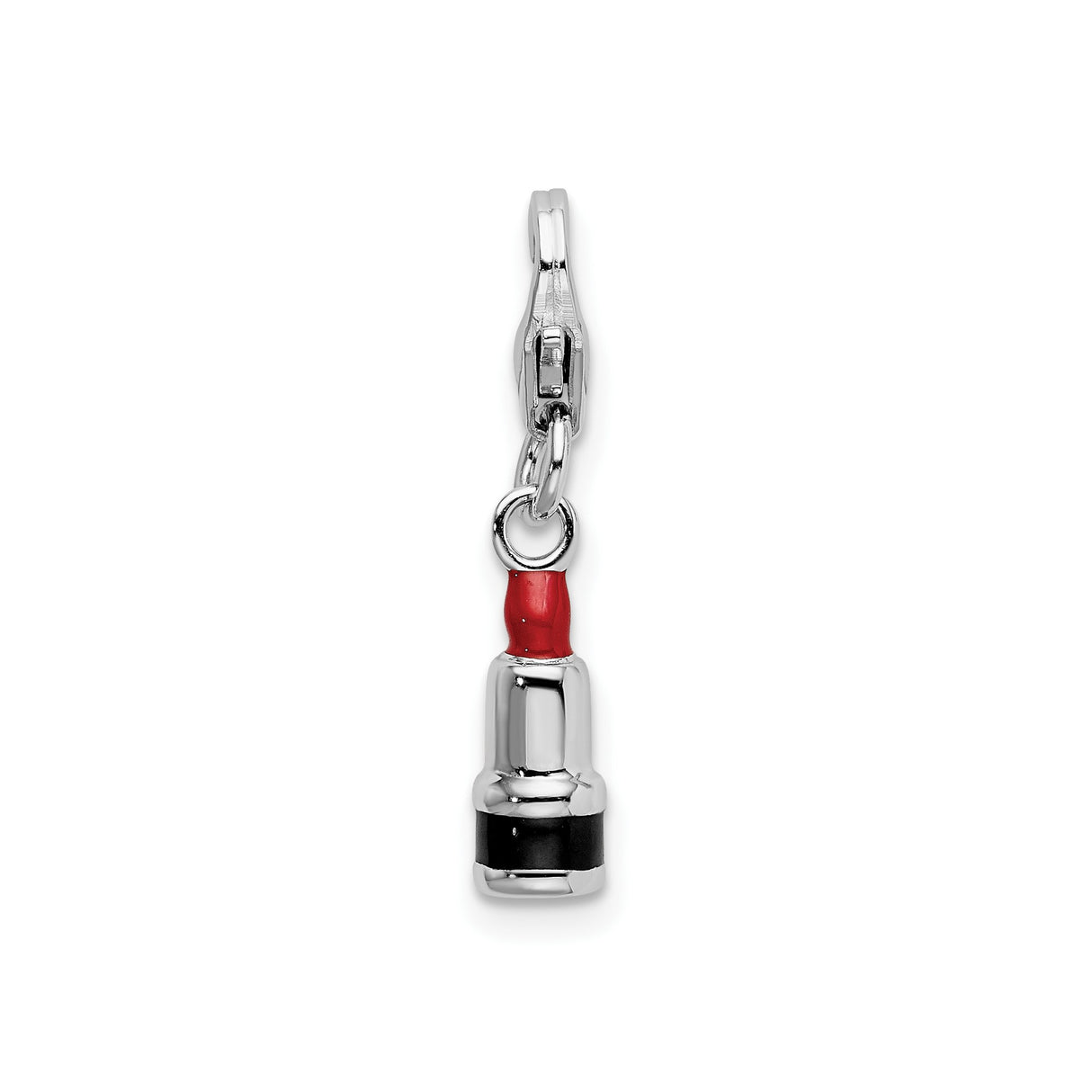 Sterling Silver Lipstick Charm with Red Enamel, Fashion Dangle Pendant, Beauty Theme