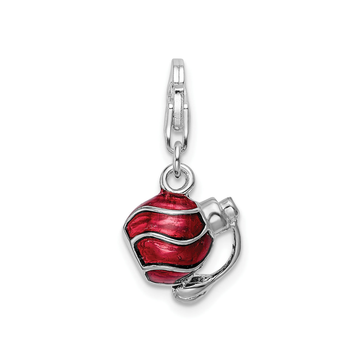 Sterling Silver Football Helmet Charm Pendant with Red Enamel, Sports Theme, Unisex Jewelry