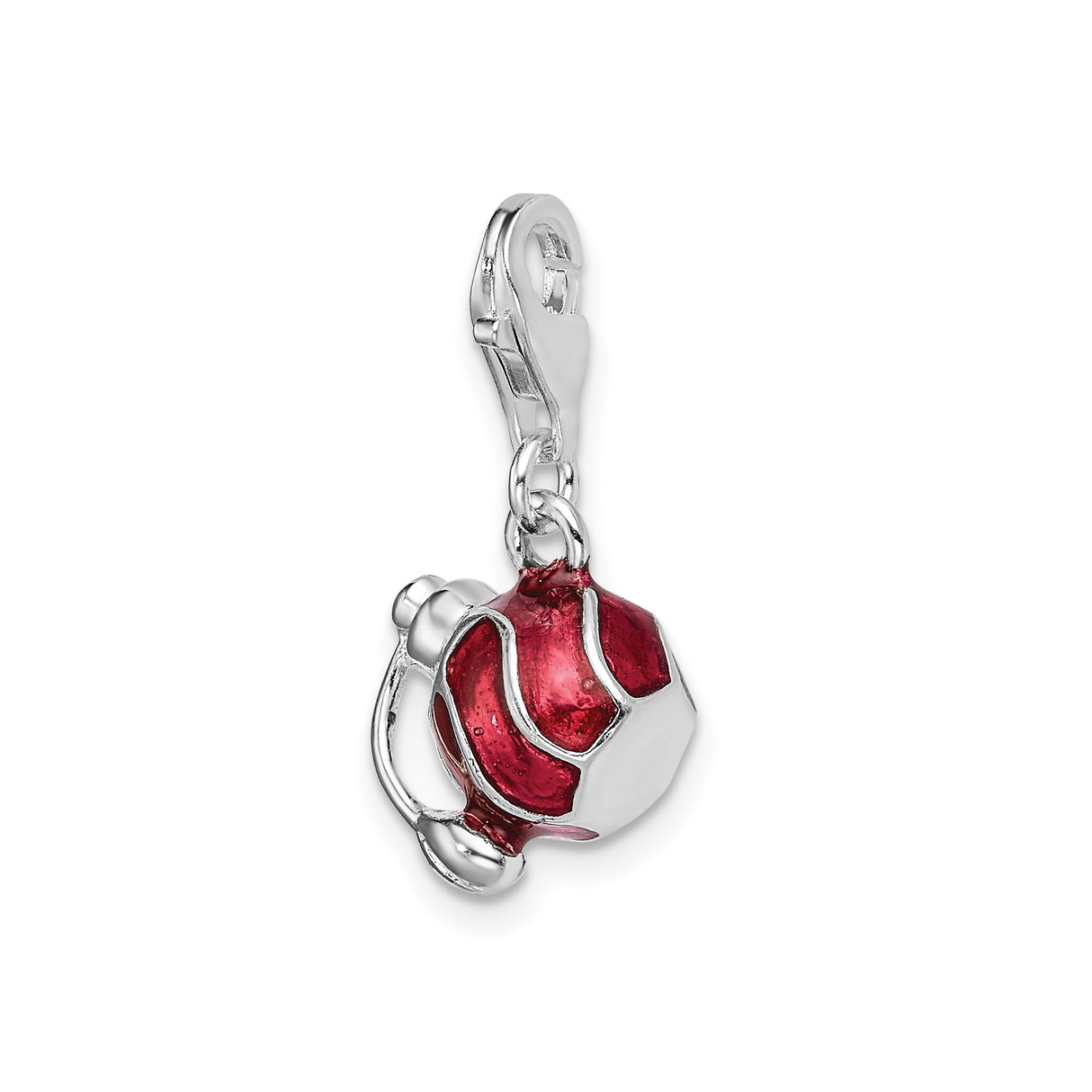 Sterling Silver Football Helmet Charm Pendant with Red Enamel, Sports Theme, Unisex Jewelry