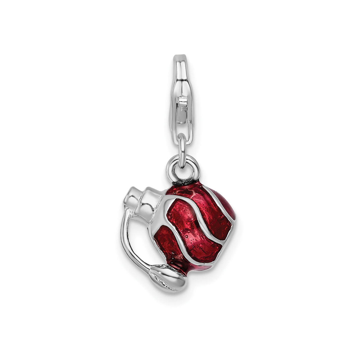 Sterling Silver Football Helmet Charm Pendant with Red Enamel, Sports Theme, Unisex Jewelry