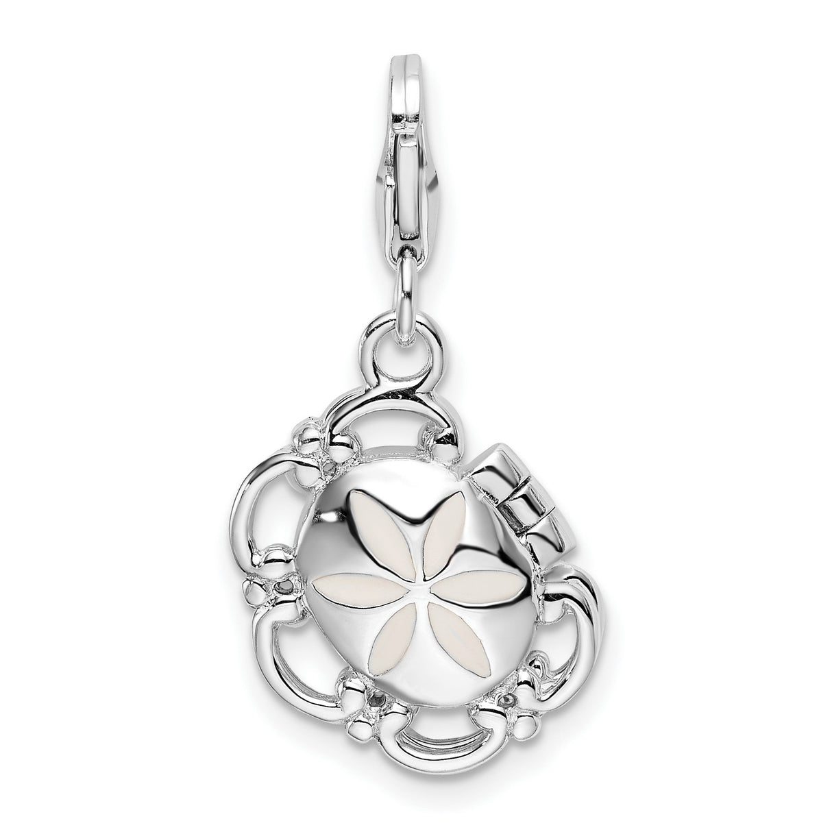 Sterling Silver Sand Dollar Locket Pendant with Floral Star, Nautical Beach Theme