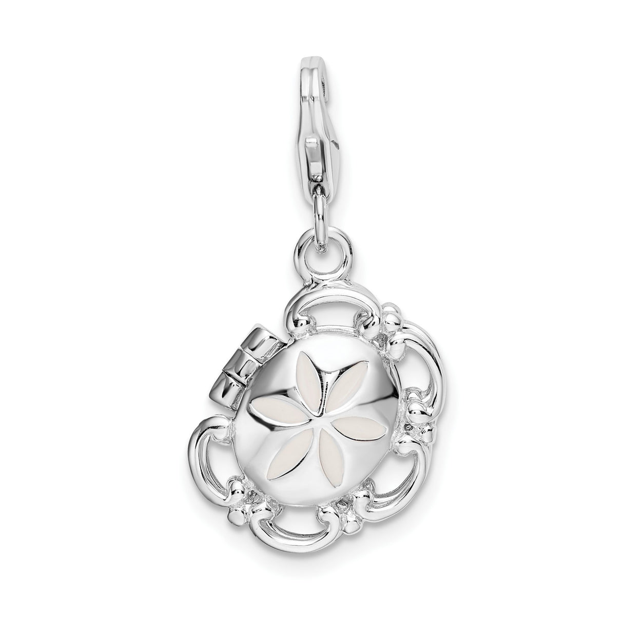 Sterling Silver Sand Dollar Locket Pendant with Floral Star, Nautical Beach Theme