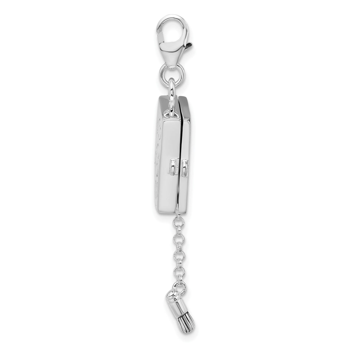 Sterling Silver Book Charm with Scroll Detailing and Movable Tassel Accent