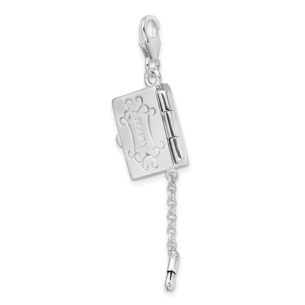 Sterling Silver Book Charm with Scroll Detailing and Movable Tassel Accent
