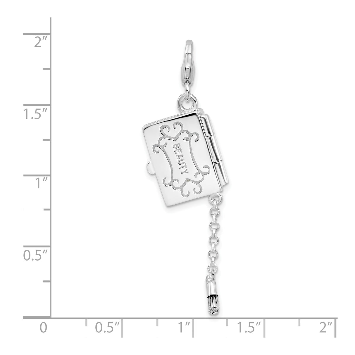 Sterling Silver Book Charm with Scroll Detailing and Movable Tassel Accent