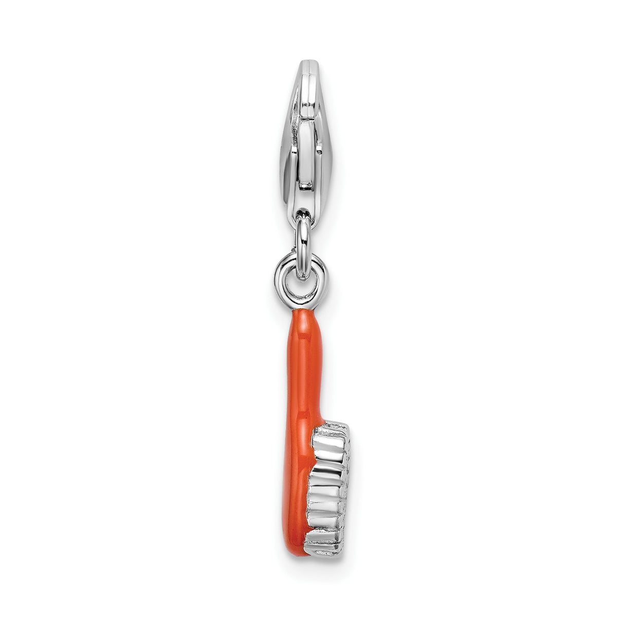 Sterling Silver Toothbrush Charm Pendant with Red Enamel Handle, Oral Health Theme
