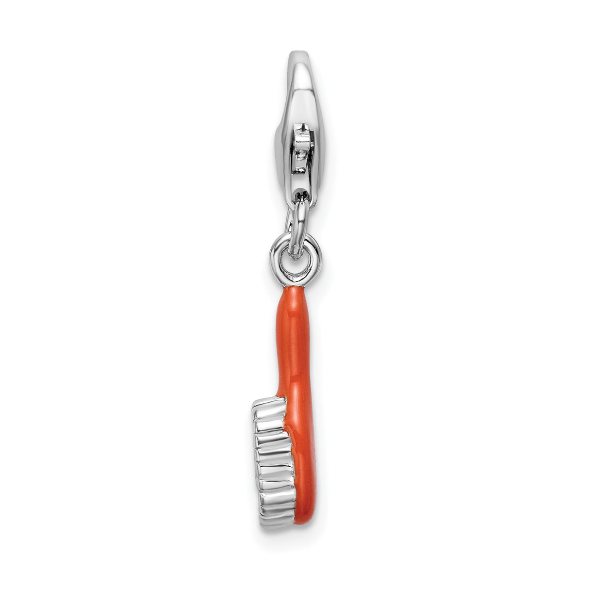 Sterling Silver Toothbrush Charm Pendant with Red Enamel Handle, Oral Health Theme