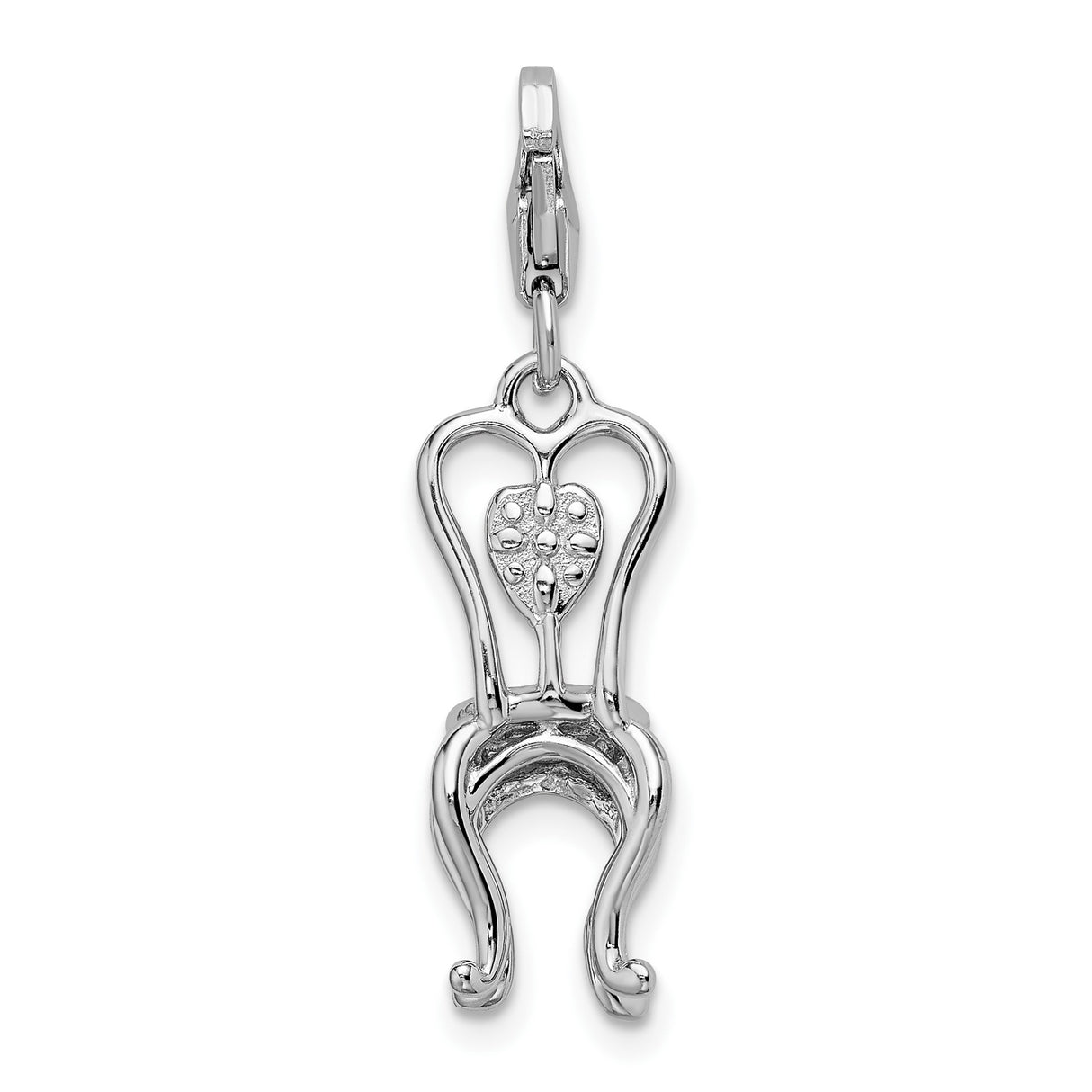 Sterling Silver Chair Pendant with Red Enamel Heart, Romantic 3D Charm for Women