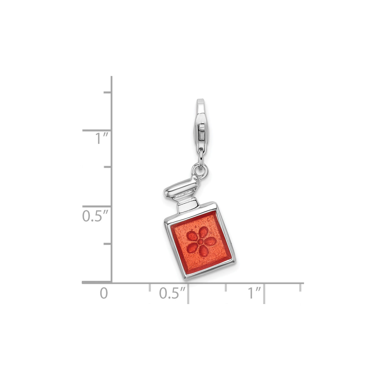 Sterling Silver Perfume Bottle Charm Pendant with Red Enamel and Floral Design, Vintage Style