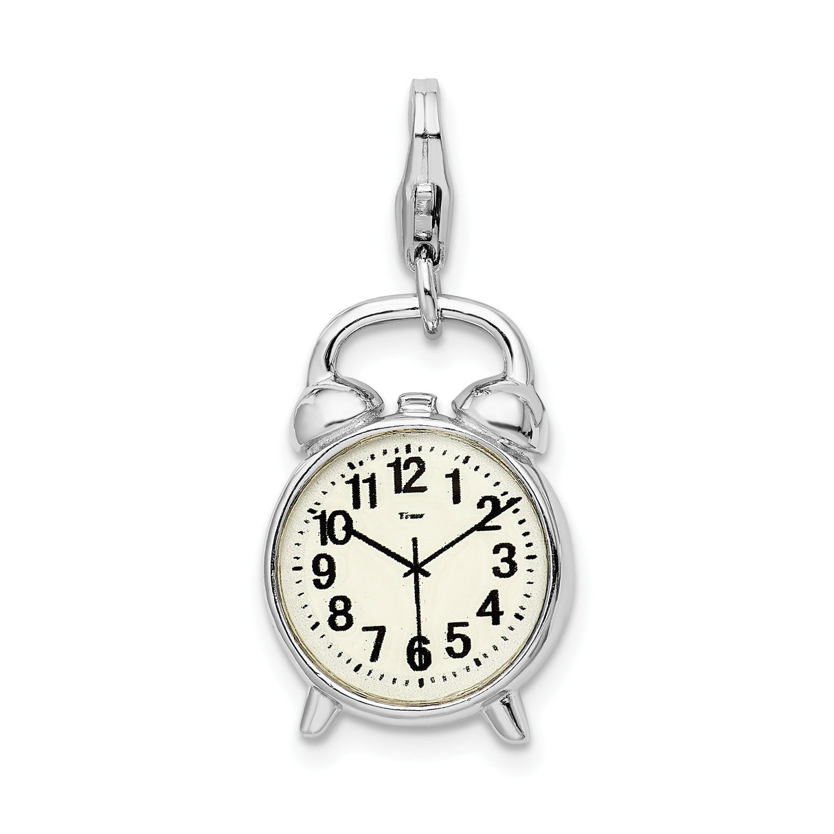 Sterling Silver Alarm Clock Charm Pendant, Vintage Style Clock Face Design